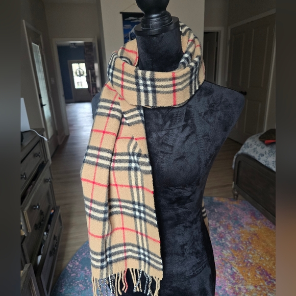 Burberry Accessories - Authentic Burberry Classic Beige and Red Plaid Scarf